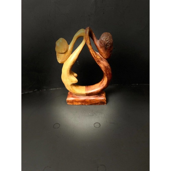 Rare African Hand Carved Wooden Sculpture Loving Man and Woman 11 Inch Abstract - Picture 2 of 9